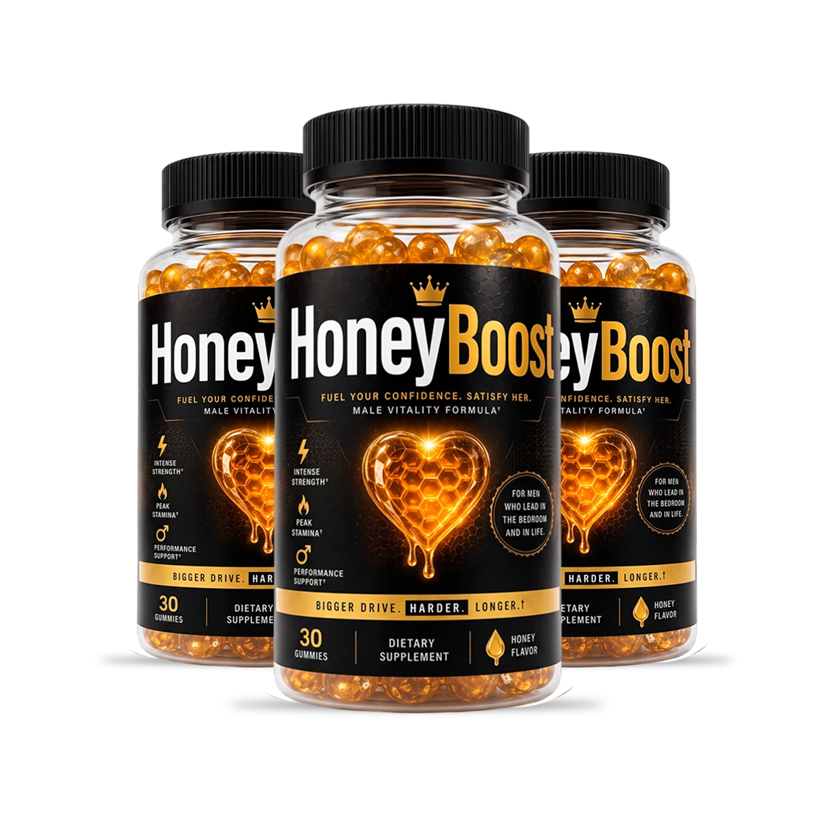 Three bottles of HoneyBoost men's vitality gummies, official bundle